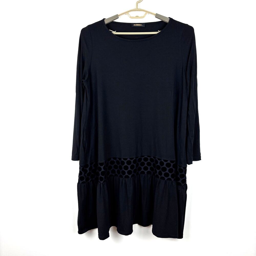 Alembika Black Jersey Knit Long Sleeve Tunic Dress size 4 lagenlook minimalist